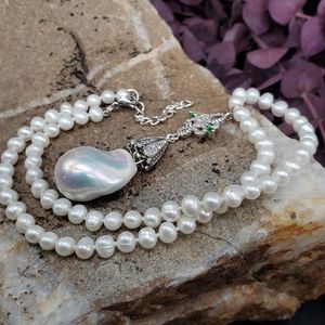 Genuine Pearls Necklace Platinum plated BAROQUE Pendant/Necklace